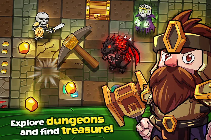 Mine Quest: Battle Dungeon RPG [MOD: безлимитные ресурсы и усиленные герои] Screenshot 1