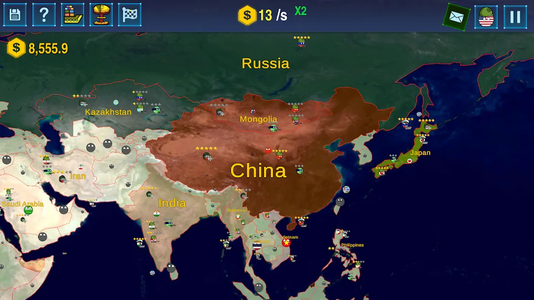 Countryballs: World War Simula [MOD: безлимитные ресурсы и все страны открыты] Screenshot 4
