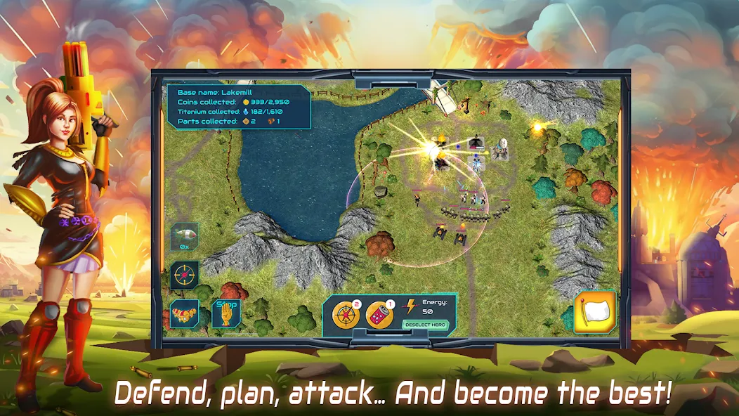Boulder Base: Defense Strategy [MOD: безлимитные ресурсы и усиленная база] Screenshot 2