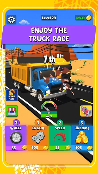Idle Truck Racing : Cybertruck [MOD: безлимитные деньги и топливо] Screenshot 1
