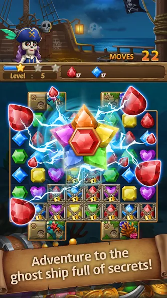 Jewels Ghost Ship: jewel games [MOD: безлимитные жизни и бустеры] Screenshot 5