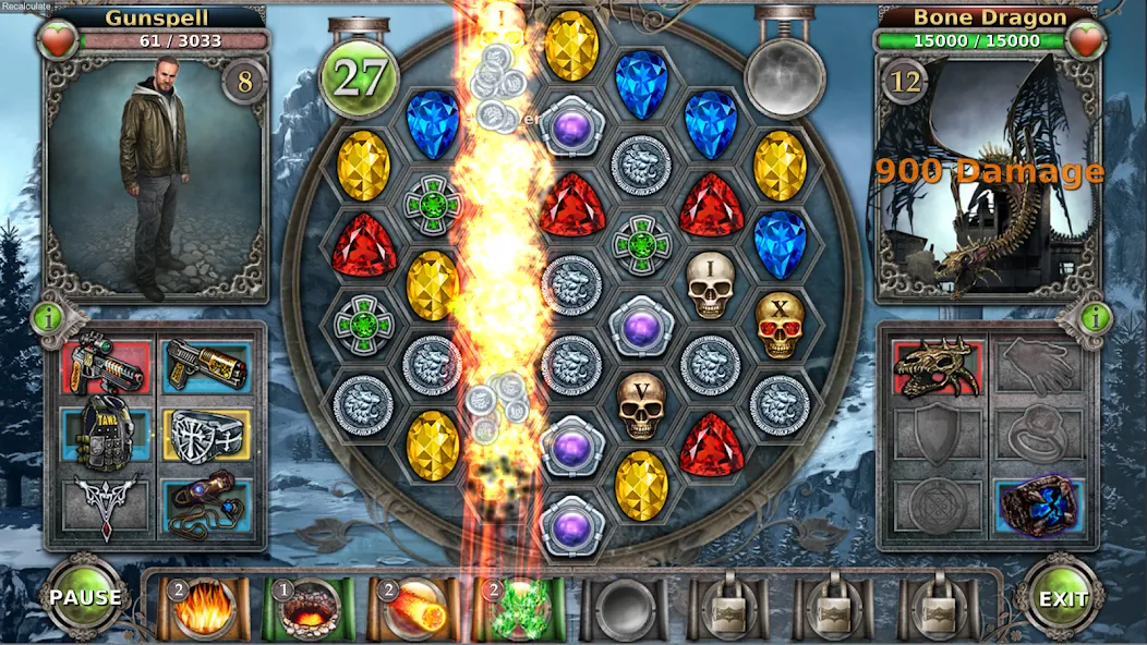 Gunspell - Match 3 Puzzle RPG [MOD: безлимитные ресурсы и усиленная магия] Screenshot 1