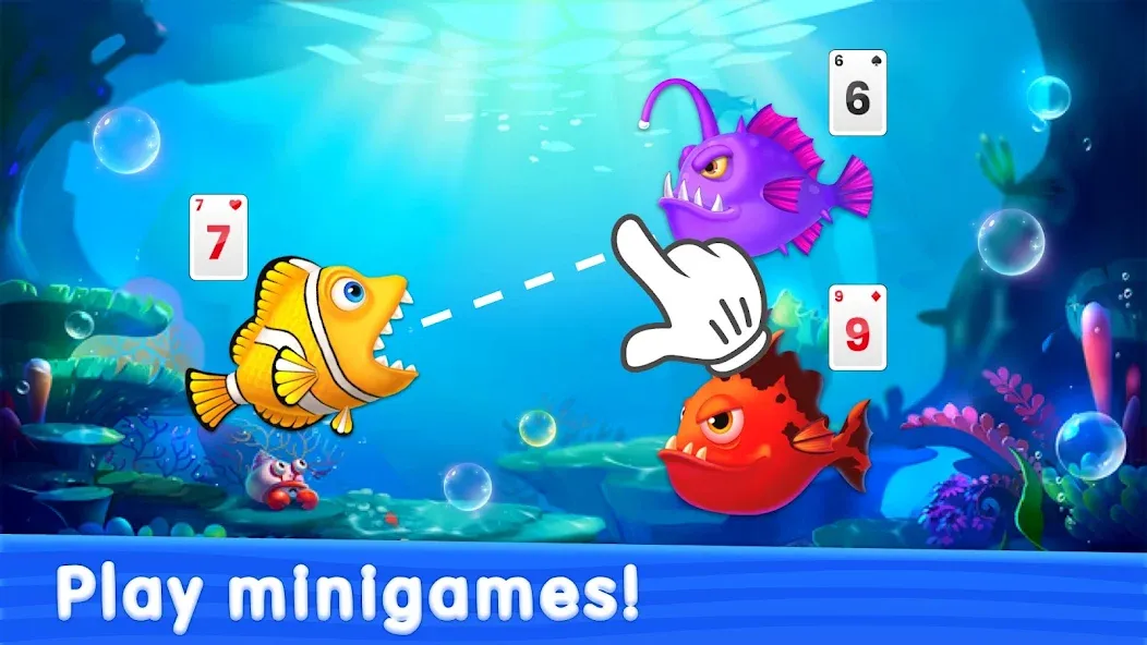 Solitaire TriPeaks: Aquarium [MOD: без рекламы и много денег] Screenshot 1