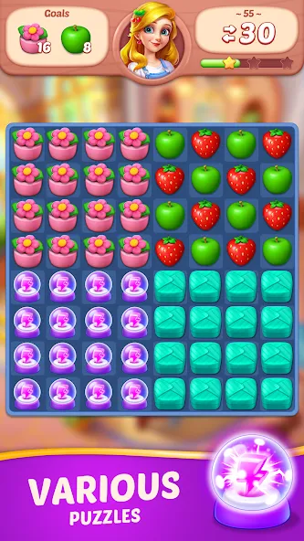 Fruit Diary - Match 3 Games [MOD: безлимитные монеты и жизни] Screenshot 5