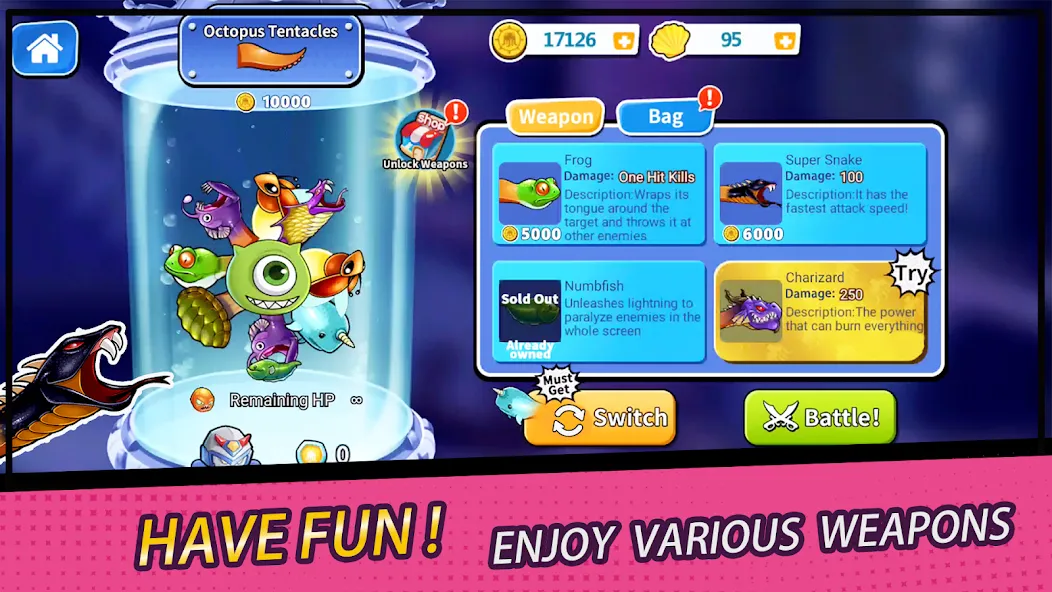 Crazy Octopus [MOD: безлимитные монеты и усиленное оружие] Screenshot 4