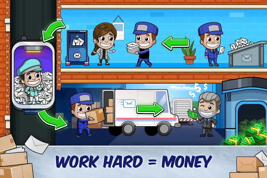 Idle Mail Tycoon [MOD: безлимитные деньги и бонусы] Screenshot 1