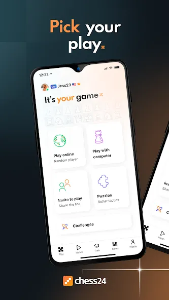 chess24 > Play, Train &amp; Watch [MOD: безлимитный анализ и все уроки открыты] Screenshot 1