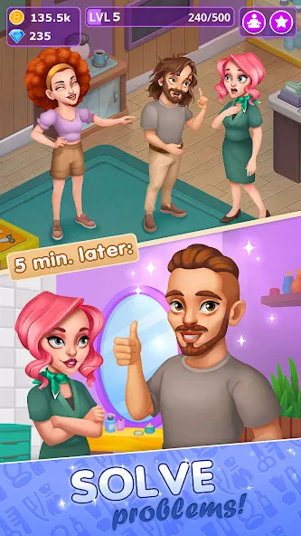 Beauty Tycoon: Hair Salon Game [MOD: безлимитные деньги и все прически открыты] Screenshot 4