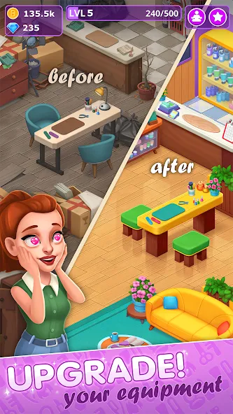 Beauty Tycoon: Hair Salon Game [MOD: безлимитные деньги и все прически открыты] Screenshot 5