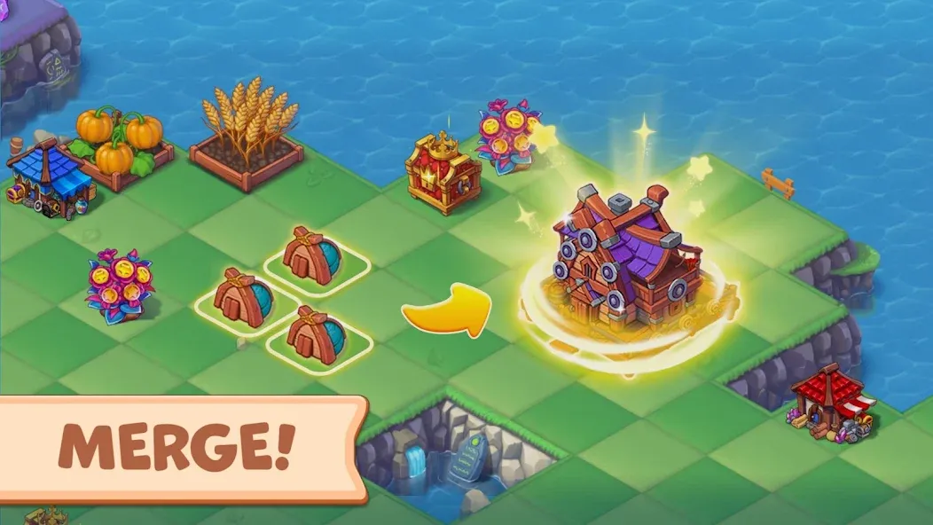 Mergest Kingdom: Merge game [MOD: безлимитные ресурсы и ускоренное строительство] Screenshot 1