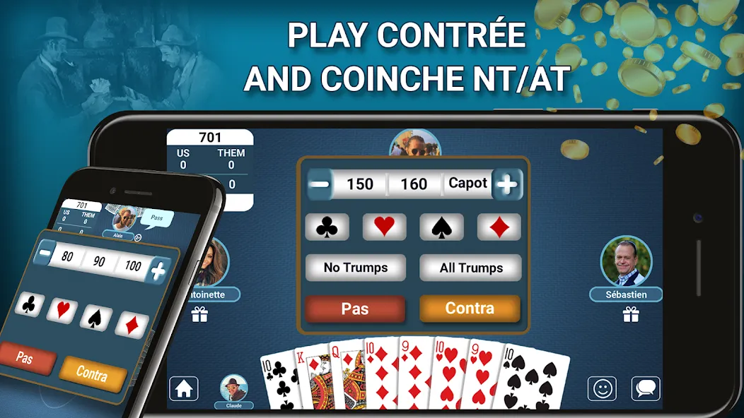 Blot Belote Coinche Online [MOD: безлимитные монеты и подсказки] Screenshot 2