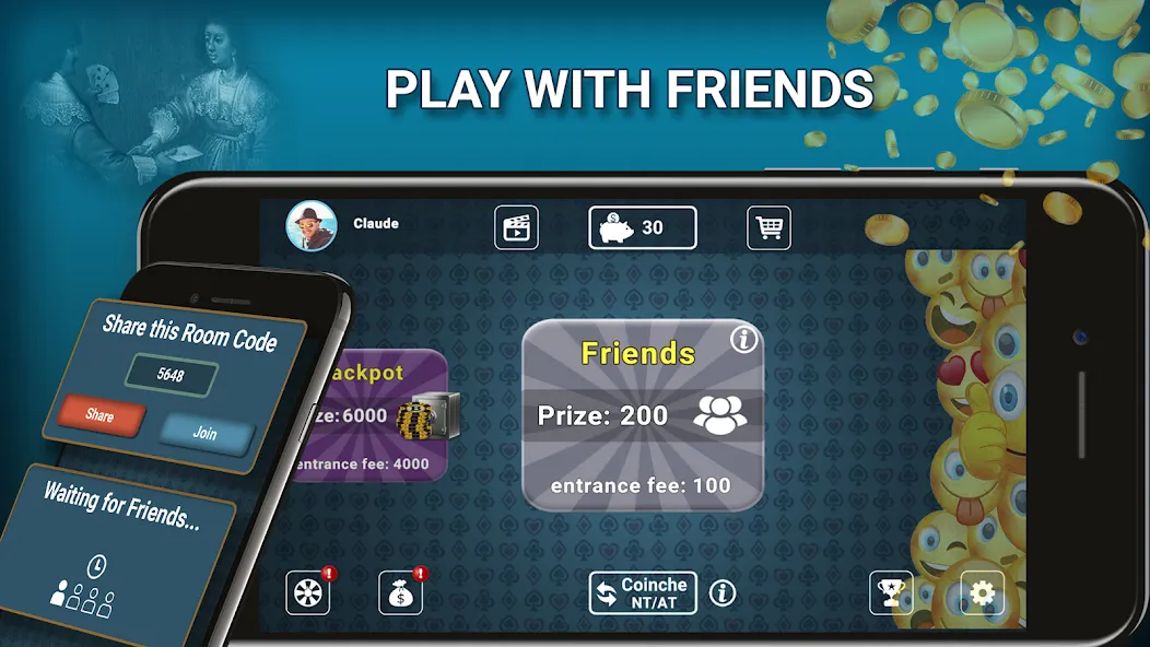 Blot Belote Coinche Online [MOD: безлимитные монеты и подсказки] Screenshot 5