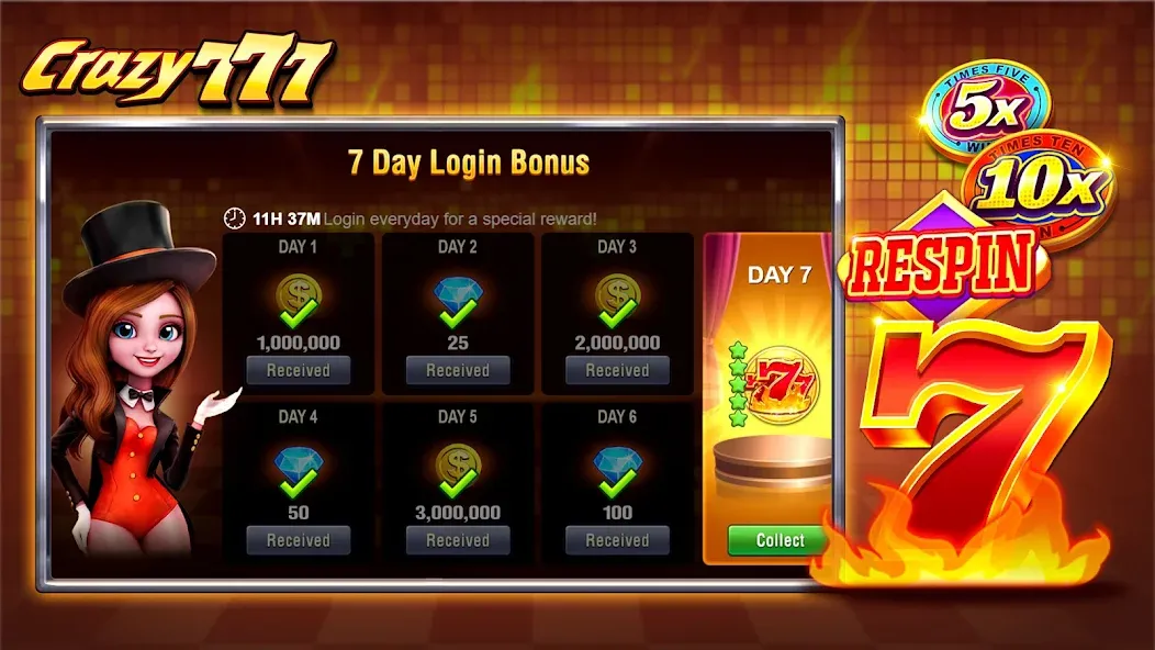 Crazy 777 Slot-TaDa Games [MOD: безлимитные монеты и бонусы] Screenshot 4