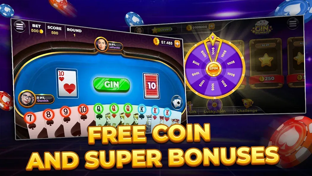 Gin Rummy - Card Game [MOD: безлимитные монеты и подсказки] Screenshot 1