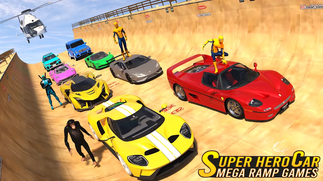 Superhero Car: Mega Ramp Games [MOD: безлимитные деньги и все машины открыты] Screenshot 5