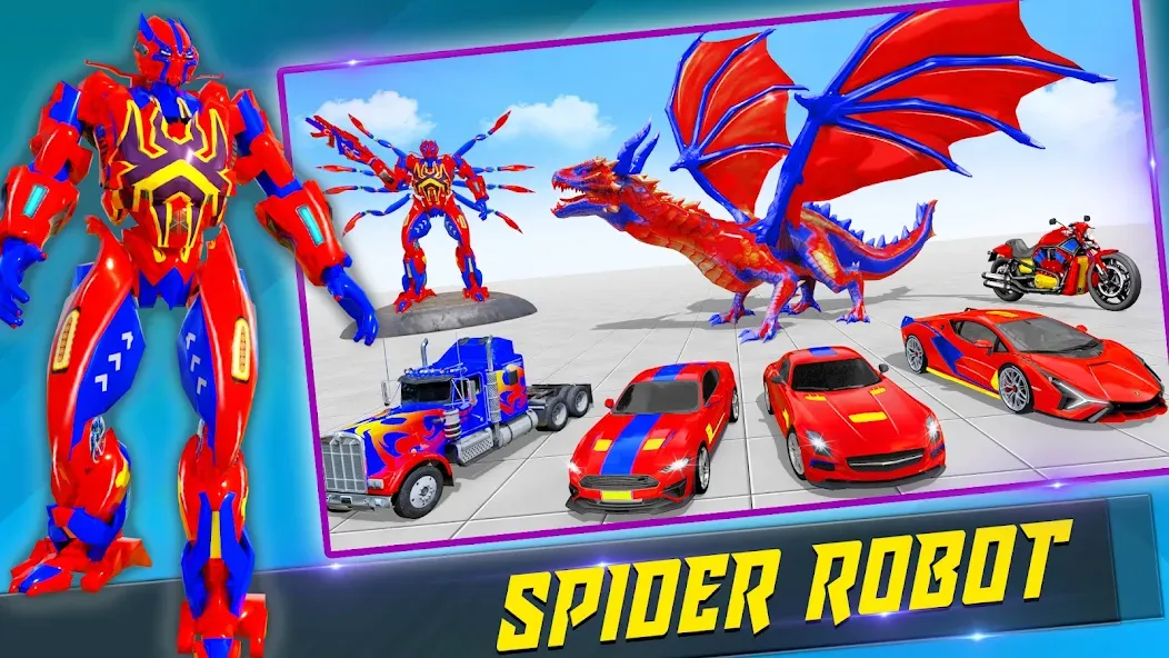 Spider Robot: Robot Car Games [MOD: безлимитные деньги и мощный робот] Screenshot 2
