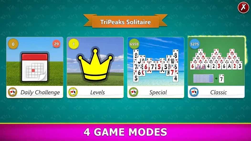 TriPeaks Solitaire Mobile [MOD: безлимитные подсказки и отмены хода] Screenshot 2