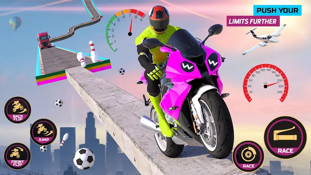 Racing Bike Stunt Games Master [MOD: безлимитные деньги и всё открыто] Screenshot 1