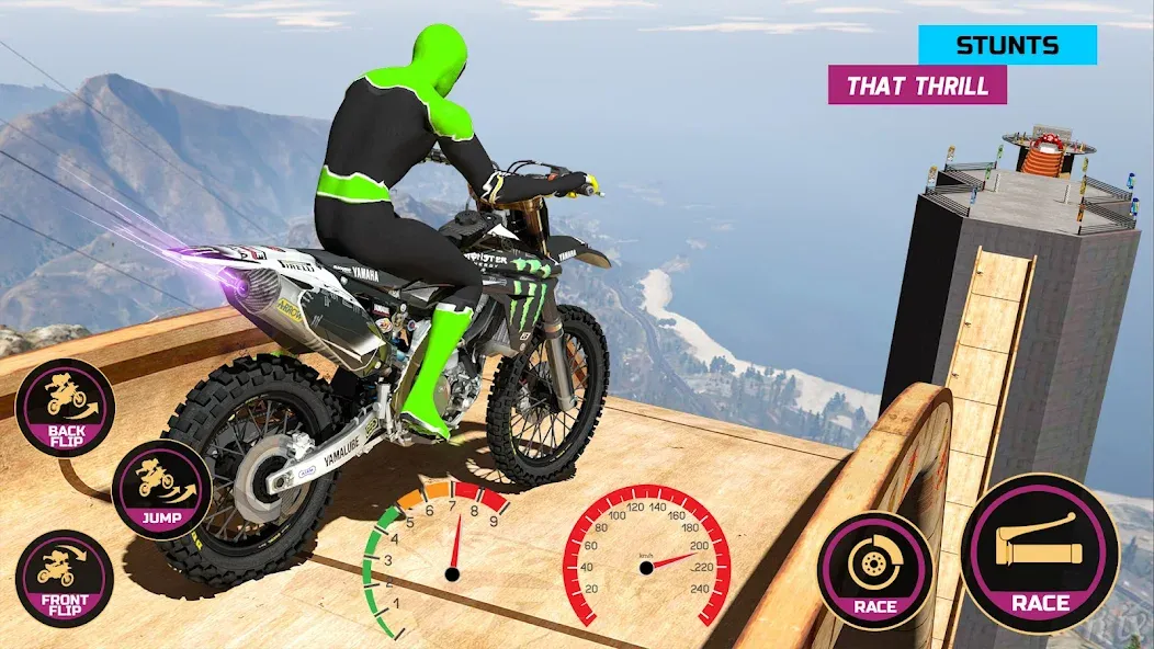 Racing Bike Stunt Games Master [MOD: безлимитные деньги и всё открыто] Screenshot 2