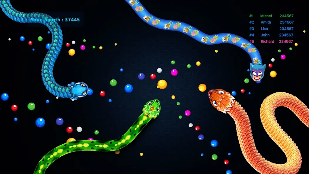 Sneak.io - Snake Game [MOD: бесконечные очки и усиления] Screenshot 4