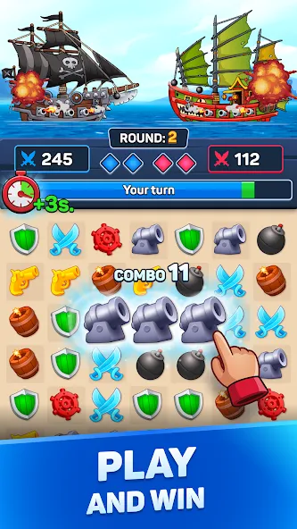 Pirates &amp; Puzzles：Ship Battles [MOD: безлимитные ресурсы и корабли] Screenshot 1