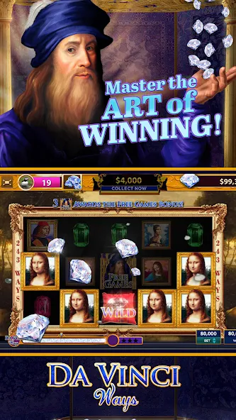 Da Vinci Diamonds Casino – Bes [MOD: бесконечные монеты и бесплатные вращения] Screenshot 2
