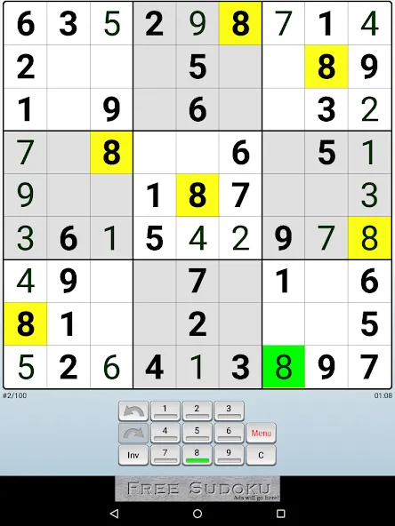 Droidoku - Andoku Puzzle [MOD: подсказки и отмена ходов] Screenshot 2