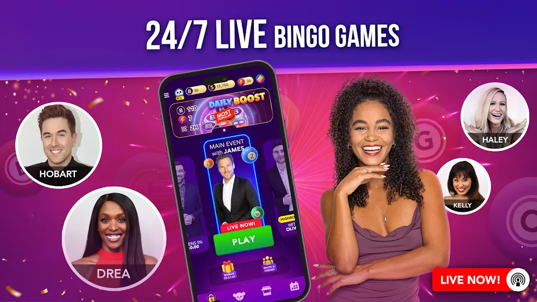 Live Play Bingo: Real Hosts [MOD: безлимитные фишки и бонусы] Screenshot 3