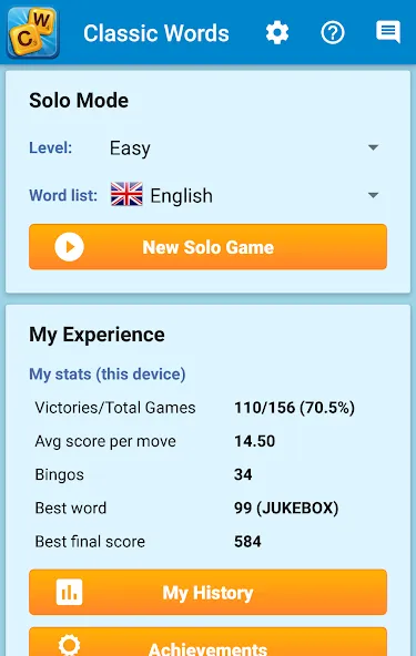 Classic Words Solo [MOD: подсказки и безлимитные ходы] Screenshot 5