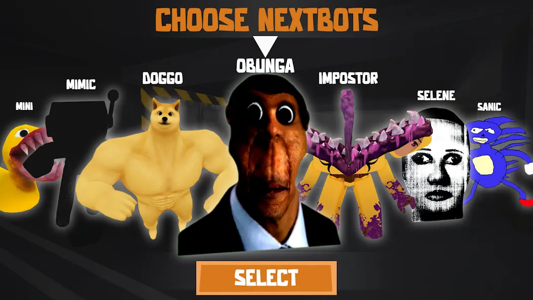 Nextbots: Obunga Chase Rooms [MOD: безлимитные жизни и открыты все комнаты] Screenshot 1