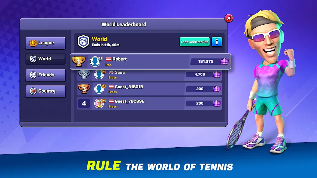 Mini Tennis: Perfect Smash [MOD: безлимитные монеты и энергии] Screenshot 4