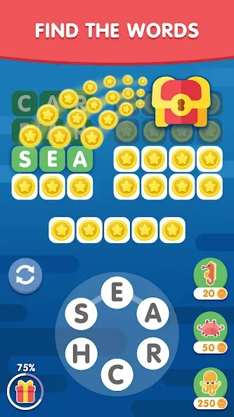 Word Search Sea: Word Puzzle [MOD: безлимитные подсказки и открыты уровни] Screenshot 1
