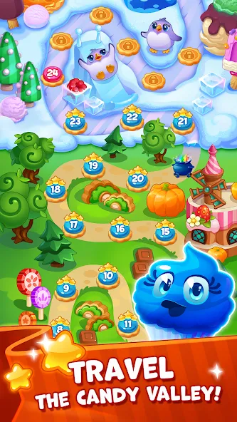 Candy Valley - Match 3 Puzzle [MOD: безлимитные монеты и жизни] Screenshot 1