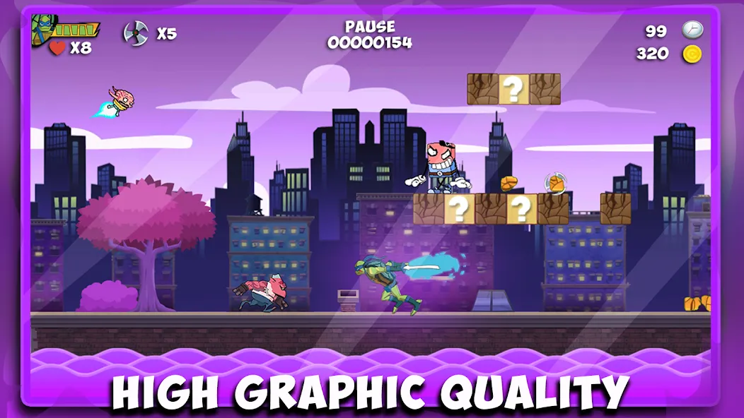 The turtle adventur ninja hero [MOD: без рекламы и открыты все уровни] Screenshot 1