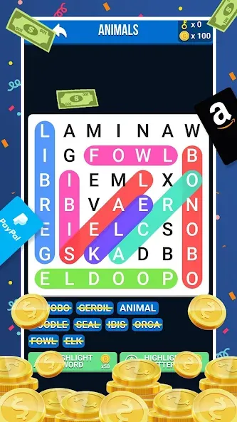 Make Money: Word Search [MOD: безлимитные монеты и подсказки] Screenshot 2