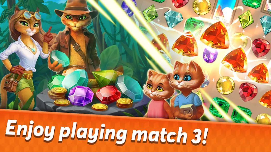 Indy Cat 2: Match 3 game [MOD: безлимитные монеты и жизни] Screenshot 1