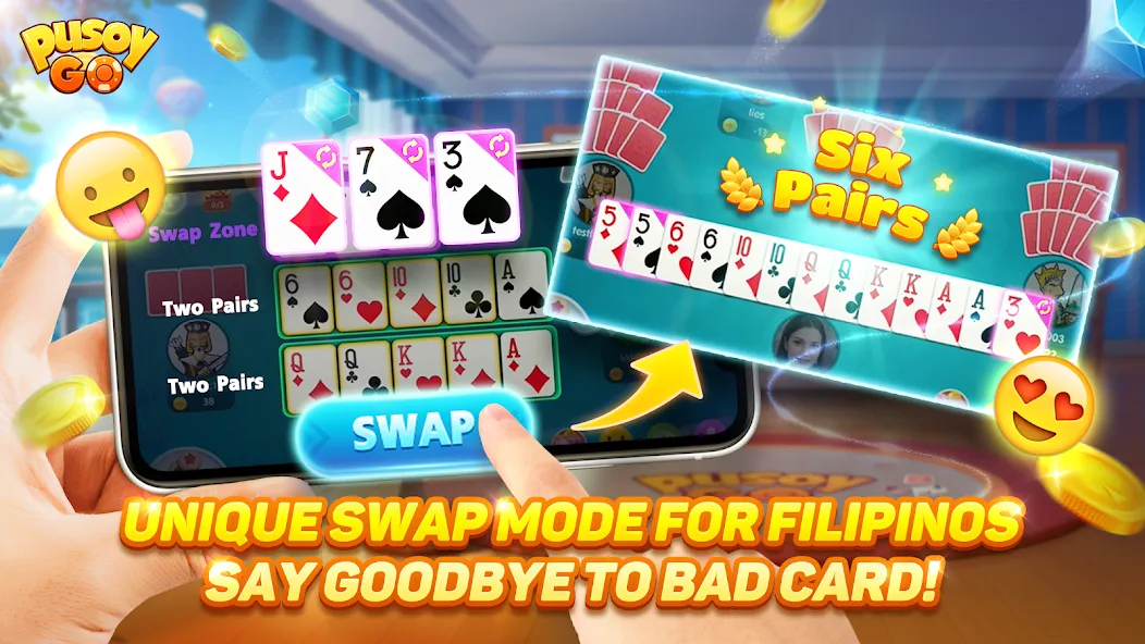 Pusoy Go-Competitive 13 Cards [MOD: безлимитные монеты и алмазы] Screenshot 4