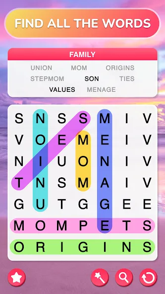 Word Search - Word Puzzle Game [MOD: безлимитные подсказки и ходы] Screenshot 1