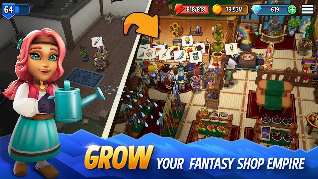 Shop Titans: RPG Idle Tycoon [MOD: безлимитные деньги и ресурсы] Screenshot 1