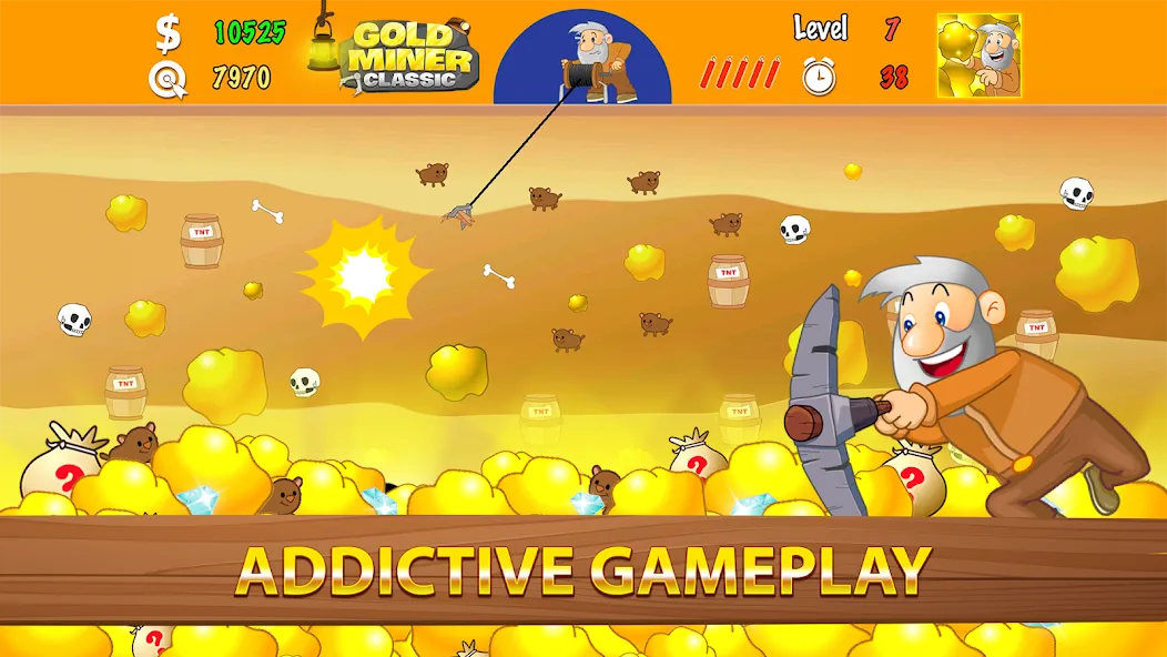 Gold Miner Classic: Gold Rush [MOD: много золота и безлимитные бонусы] Screenshot 2