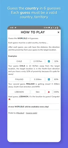Worldle - Guess the Country [MOD: безлимитные попытки и подсказки] Screenshot 3