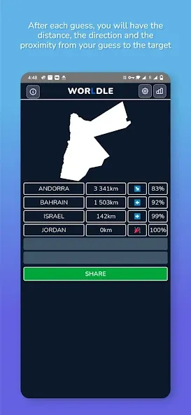 Worldle - Guess the Country [MOD: безлимитные попытки и подсказки] Screenshot 4