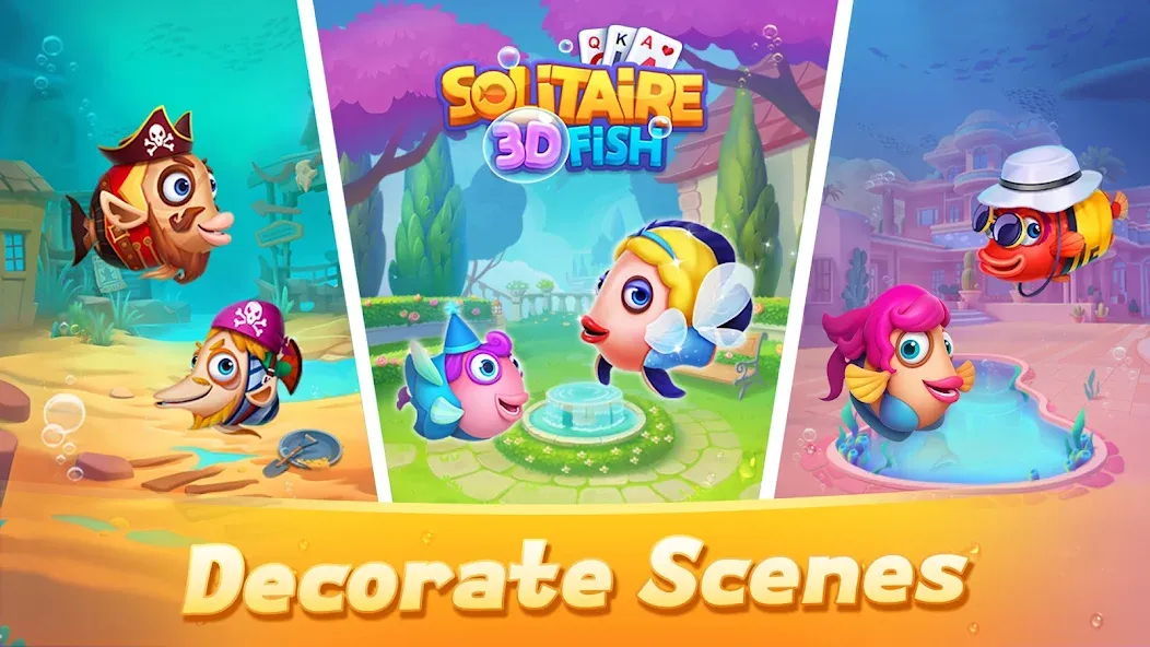 Solitaire 3D Fish [MOD: безлимитные монеты и все рыбы открыты] Screenshot 2