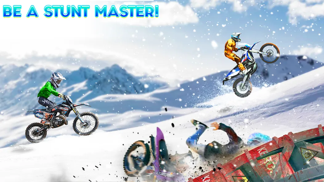 Snow Tricky Bike Stunt Race 3D [MOD: безлимитные деньги и топливо] Screenshot 3