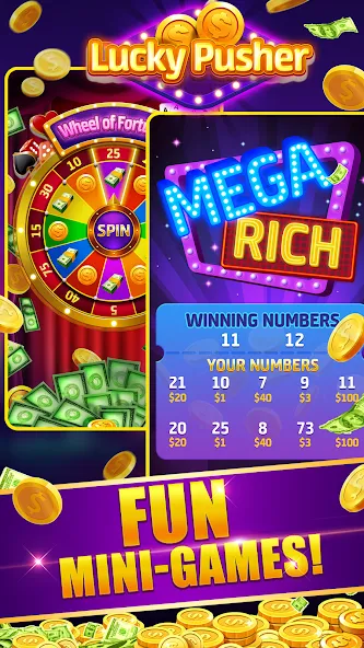 Lucky Cash Pusher Coin Games [MOD: безлимитные монеты и бонусы] Screenshot 4