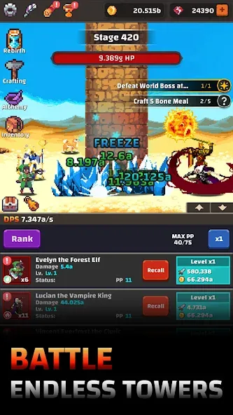Tower Quest: Pixel Idle RPG [MOD: безлимитные ресурсы и герои] Screenshot 1