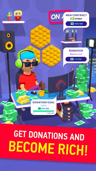 Idle Streamer - Tuber game [MOD: безлимитные деньги и бонусы] Screenshot 2