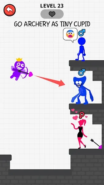 Love Archer rainbow monster [MOD: безлимитные стрелы и открытые уровни] Screenshot 1