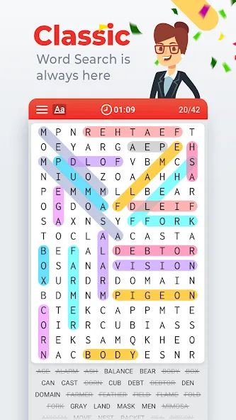 Word Search Colorful [MOD: подсказки доступны без ограничений] Screenshot 1