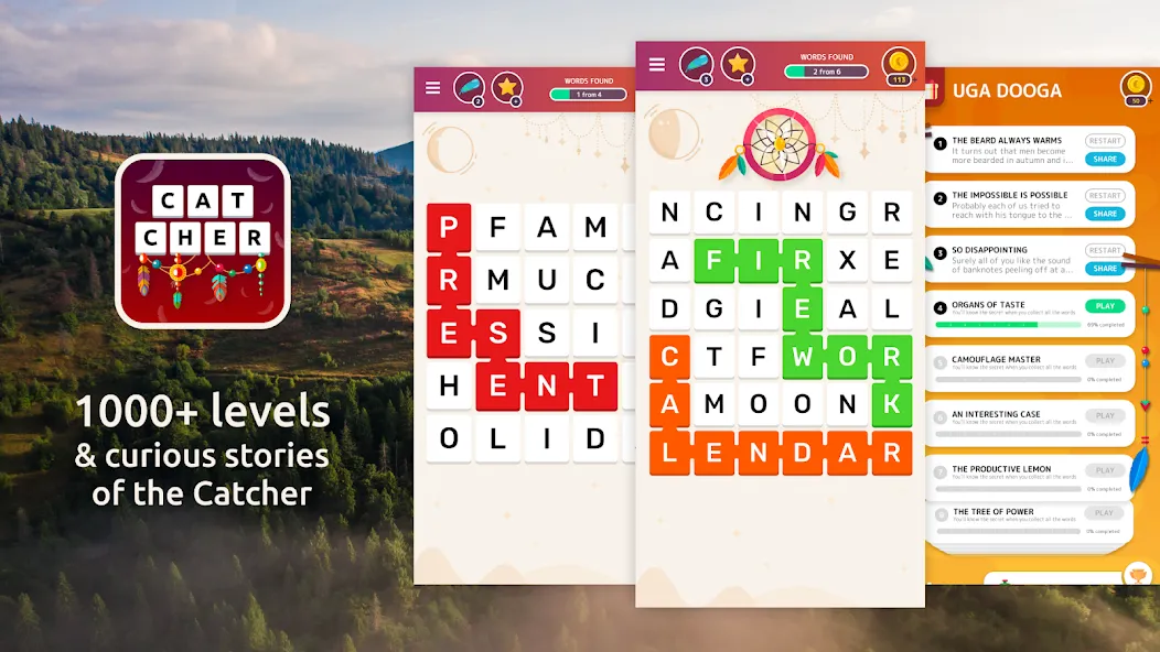 Word Catcher: Word Search [MOD: безлимитные подсказки и открыты уровни] Screenshot 1